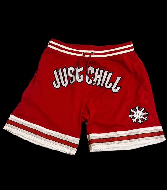 Red “Just Chill” Mesh Shorts