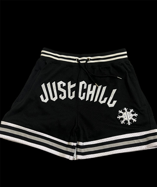 Black “Just Chill” Mesh Shorts