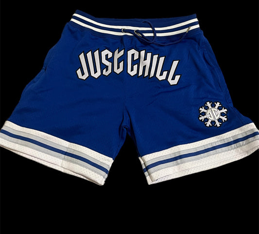 Blue “Just Chill” Mesh Shorts
